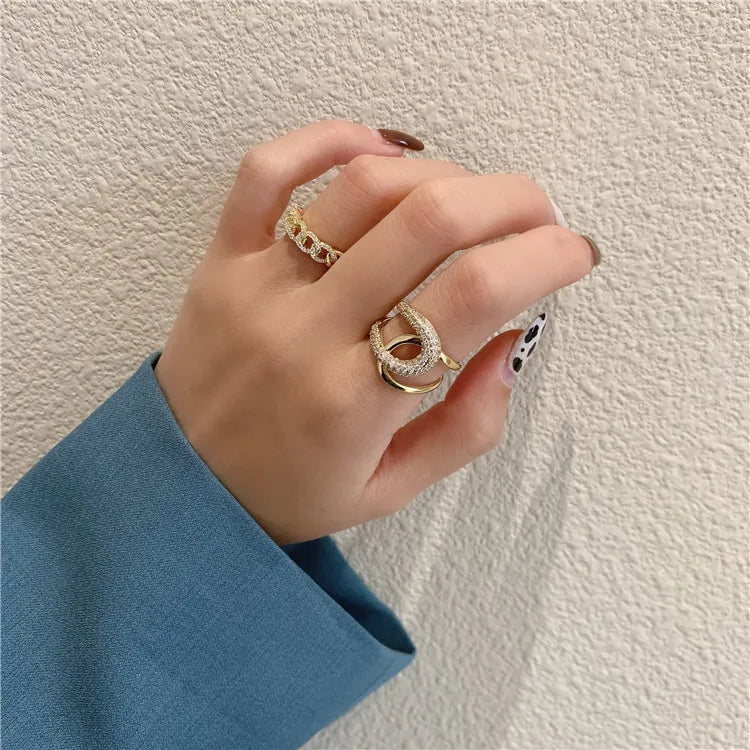 2020 New Metal Zircon Cross Gold Color Open Rings Fashion Korean Jewelry For Woman Luxury Wedding Party Girl's finger Unusual