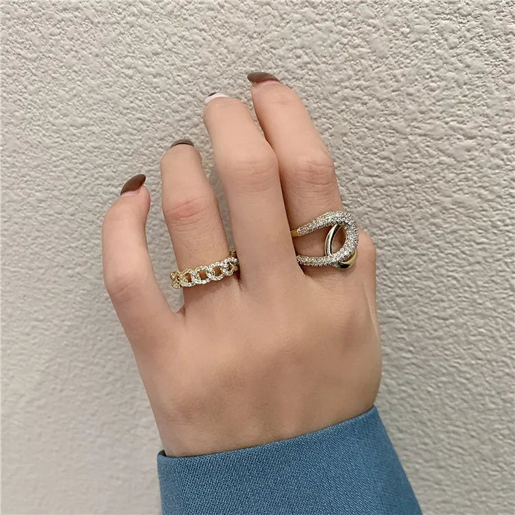 2020 New Metal Zircon Cross Gold Color Open Rings Fashion Korean Jewelry For Woman Luxury Wedding Party Girl's finger Unusual