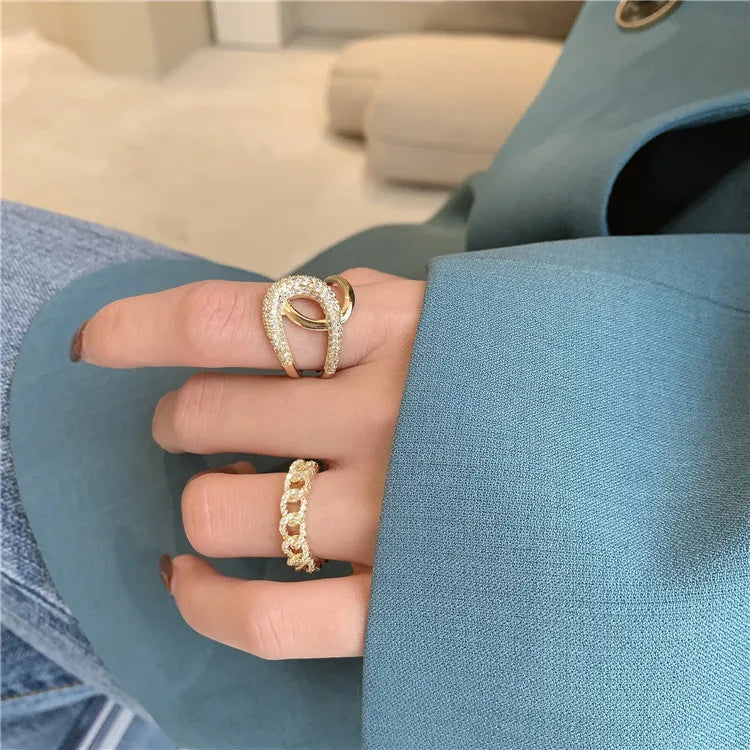 2020 New Metal Zircon Cross Gold Color Open Rings Fashion Korean Jewelry For Woman Luxury Wedding Party Girl's finger Unusual