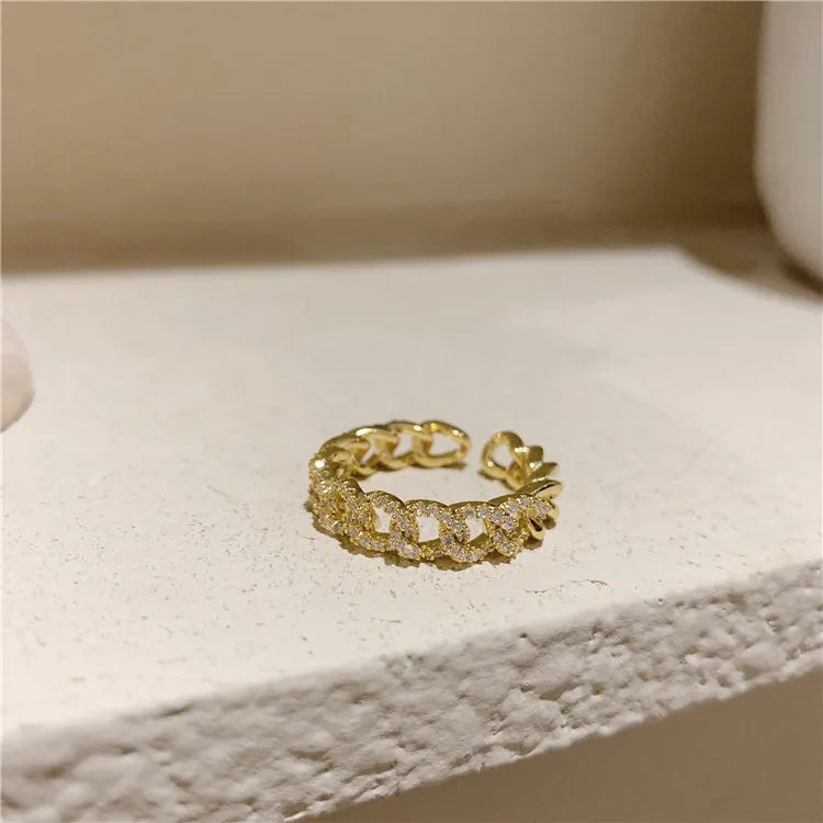 2020 New Metal Zircon Cross Gold Color Open Rings Fashion Korean Jewelry For Woman Luxury Wedding Party Girl's finger Unusual