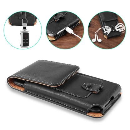 Universal Pouch Leather Phone Case For iPhone XS 11 Pro Max 6 7 8 Plus Waist Bag Magnetic Belt Clip Holster Cover for Redmi Note