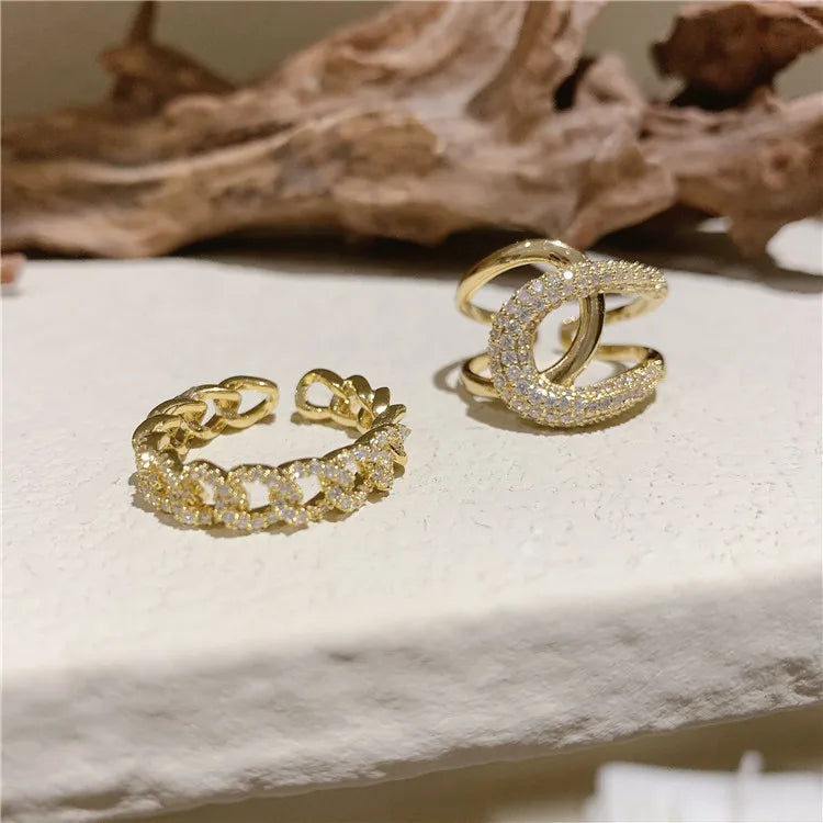 2020 New Metal Zircon Cross Gold Color Open Rings Fashion Korean Jewelry For Woman Luxury Wedding Party Girl's finger Unusual