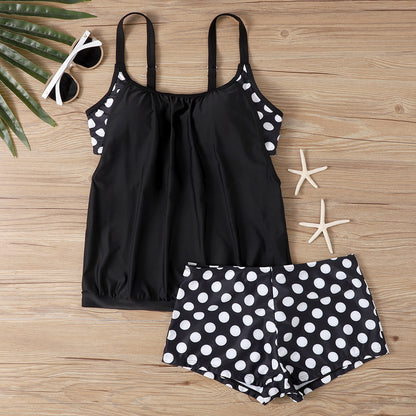 Split Printed Polka Dot Boxer Swimsuit For Women