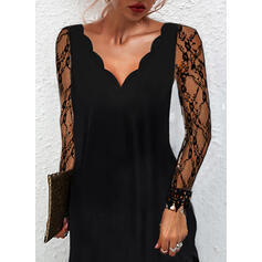 V-neck Lace Long Sleeve Hollow-out Chiffon Long Dress For Women