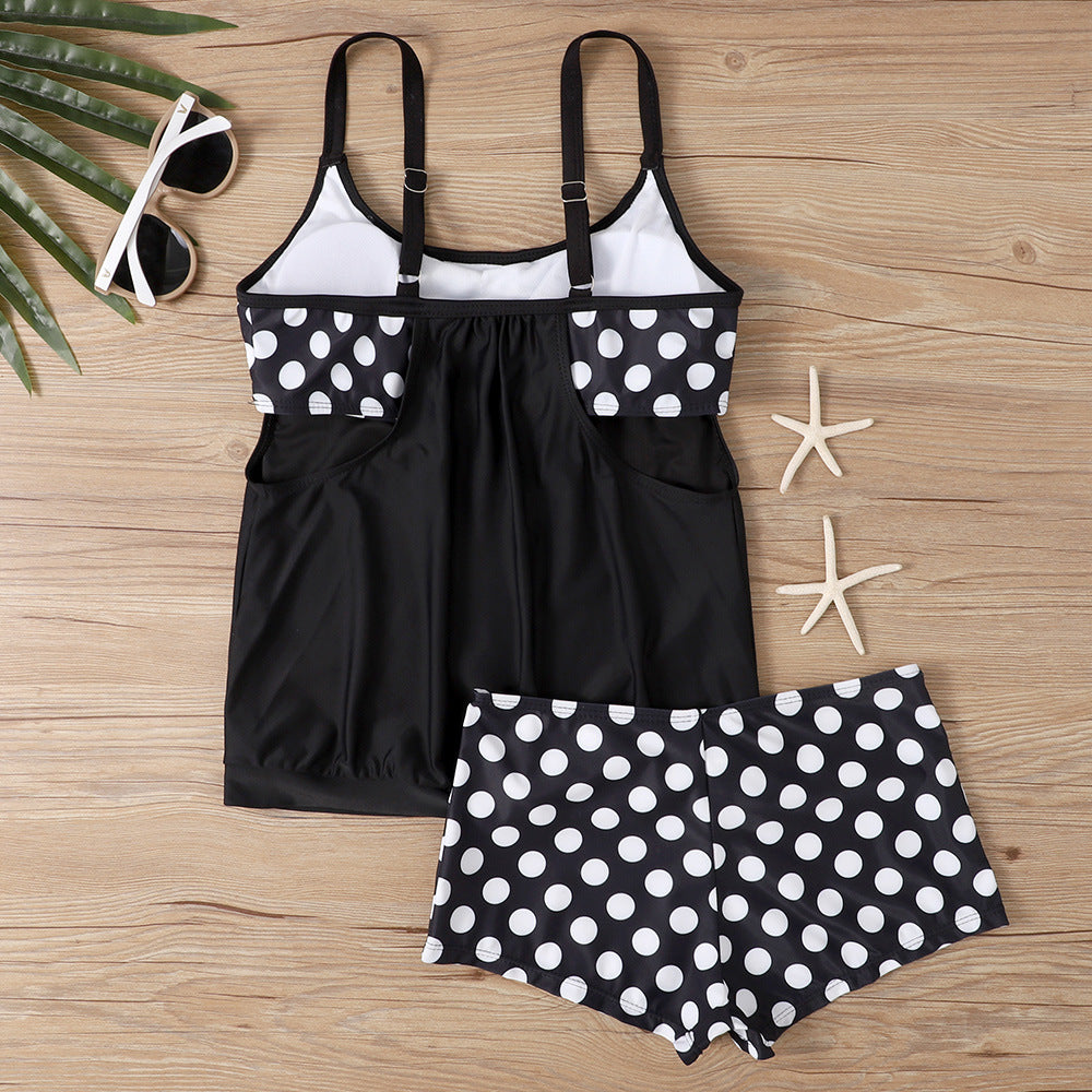 Split Printed Polka Dot Boxer Swimsuit For Women