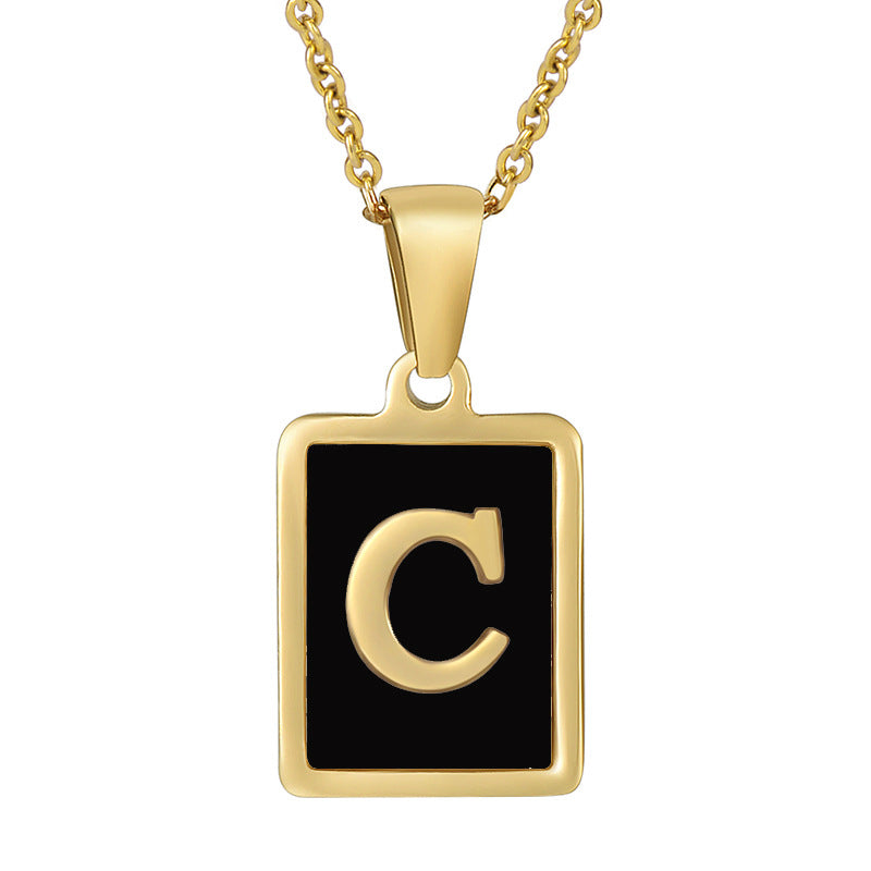 18K Gold Stainless Steel Square Letter Necklace For Women