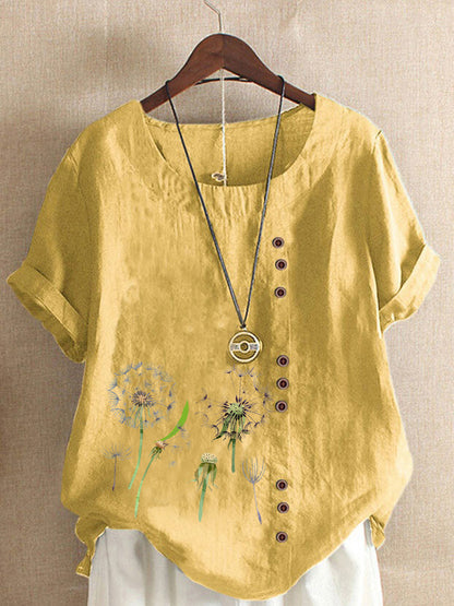 Artistic Retro Cotton And Linen Printed Casual Shirt Women's Top