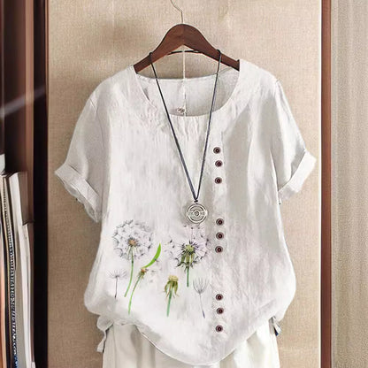 Artistic Retro Cotton And Linen Printed Casual Shirt Women's Top