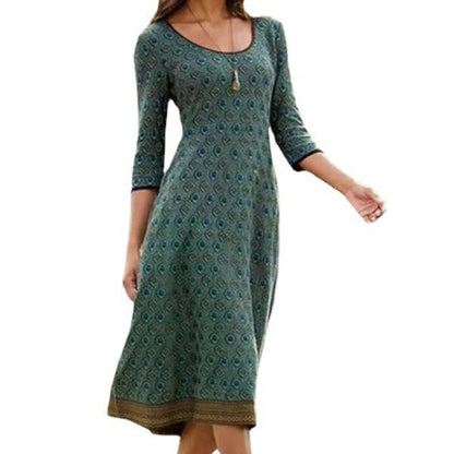 Retro Slim-fitting Patchwork Round Neck Dress