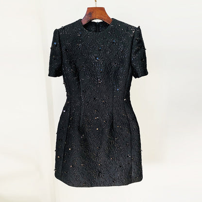 Elegant Graceful Jacquard Heavy Industry Beads Short Sleeve Dress