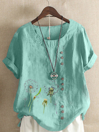 Artistic Retro Cotton And Linen Printed Casual Shirt Women's Top