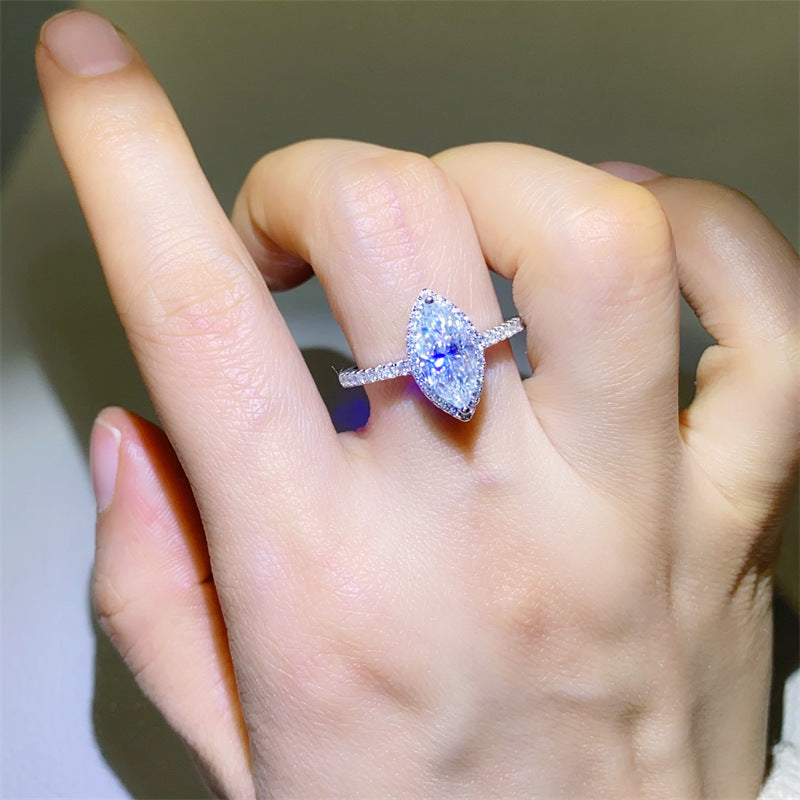 Classic Purple Horse Eye Cut Moissanite Ring