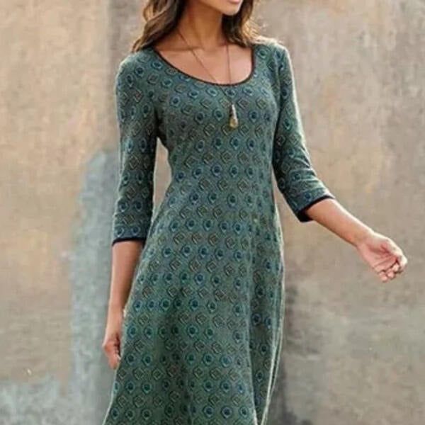 Retro Slim-fitting Patchwork Round Neck Dress