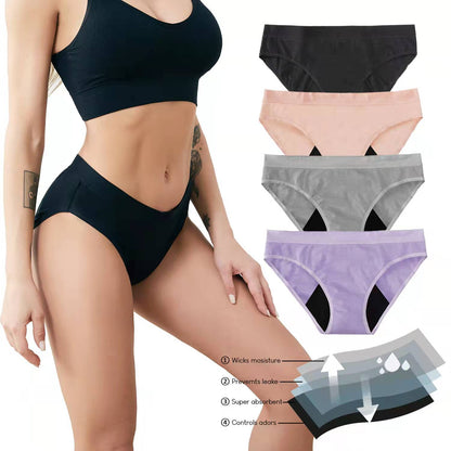 Women's Mid-waist Side Leakage Prevention Briefs Cotton Crotch Breathable