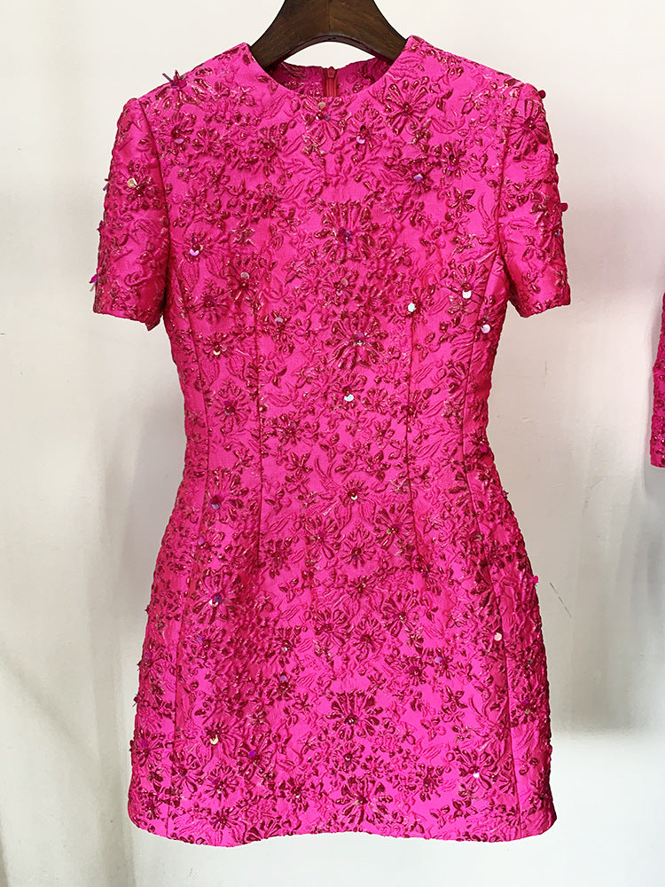 Elegant Graceful Jacquard Heavy Industry Beads Short Sleeve Dress