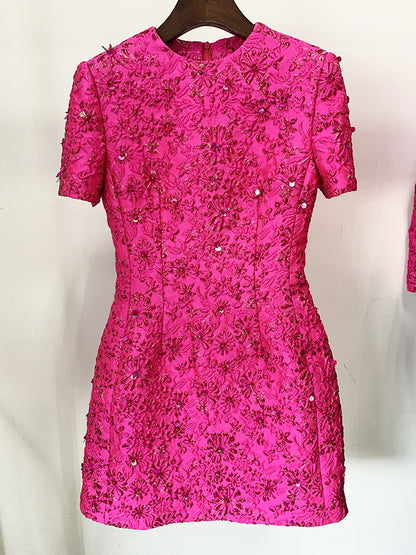 Elegant Graceful Jacquard Heavy Industry Beads Short Sleeve Dress