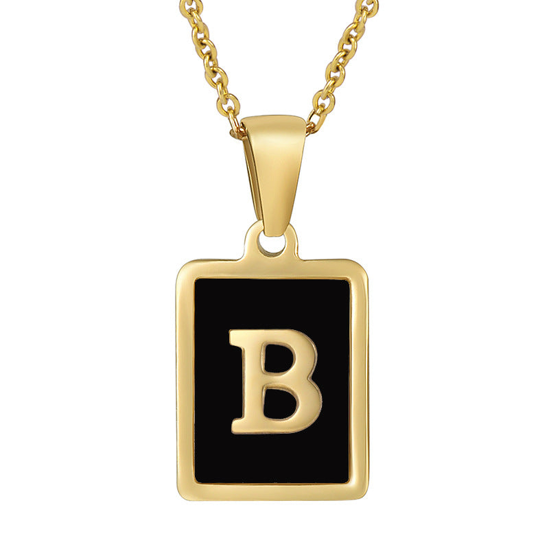 18K Gold Stainless Steel Square Letter Necklace For Women