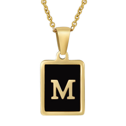 18K Gold Stainless Steel Square Letter Necklace For Women