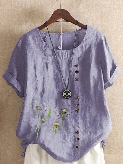 Artistic Retro Cotton And Linen Printed Casual Shirt Women's Top