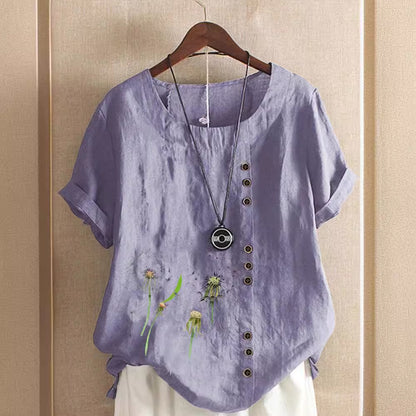 Artistic Retro Cotton And Linen Printed Casual Shirt Women's Top