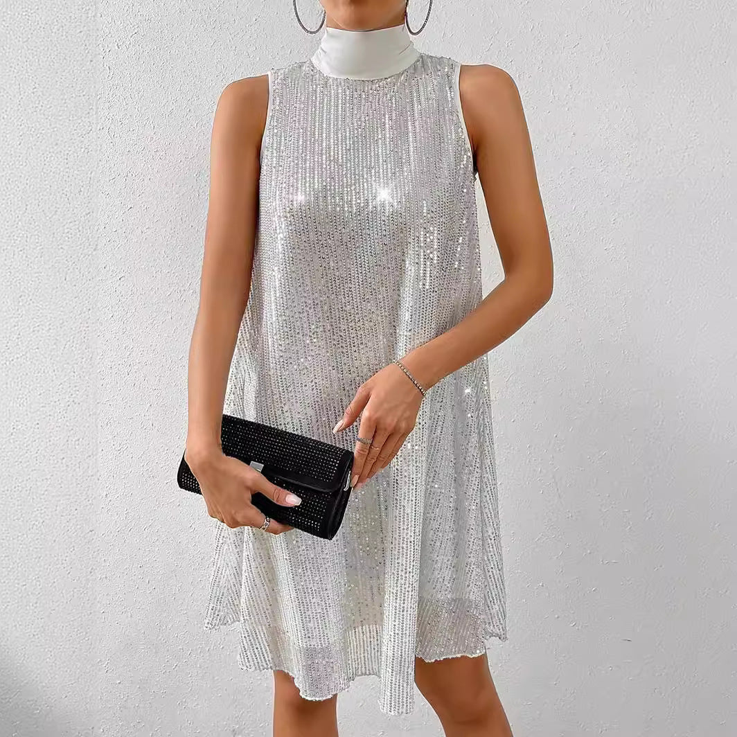 Women's Fashion Sexy Sequin Shiny Sleeveless Pullover Dress