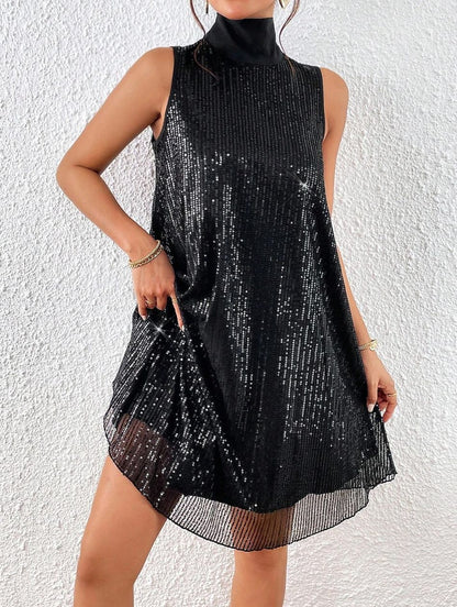 Women's Fashion Sexy Sequin Shiny Sleeveless Pullover Dress