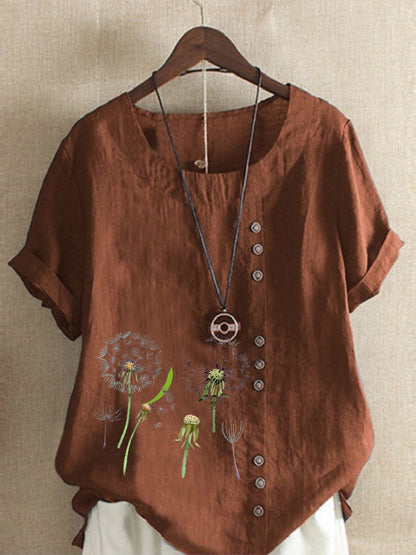 Artistic Retro Cotton And Linen Printed Casual Shirt Women's Top