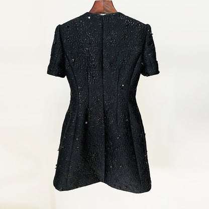 Elegant Graceful Jacquard Heavy Industry Beads Short Sleeve Dress