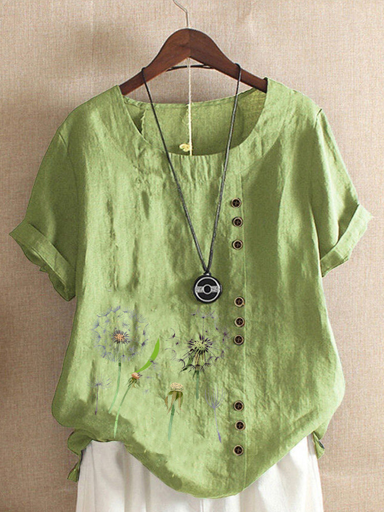 Artistic Retro Cotton And Linen Printed Casual Shirt Women's Top