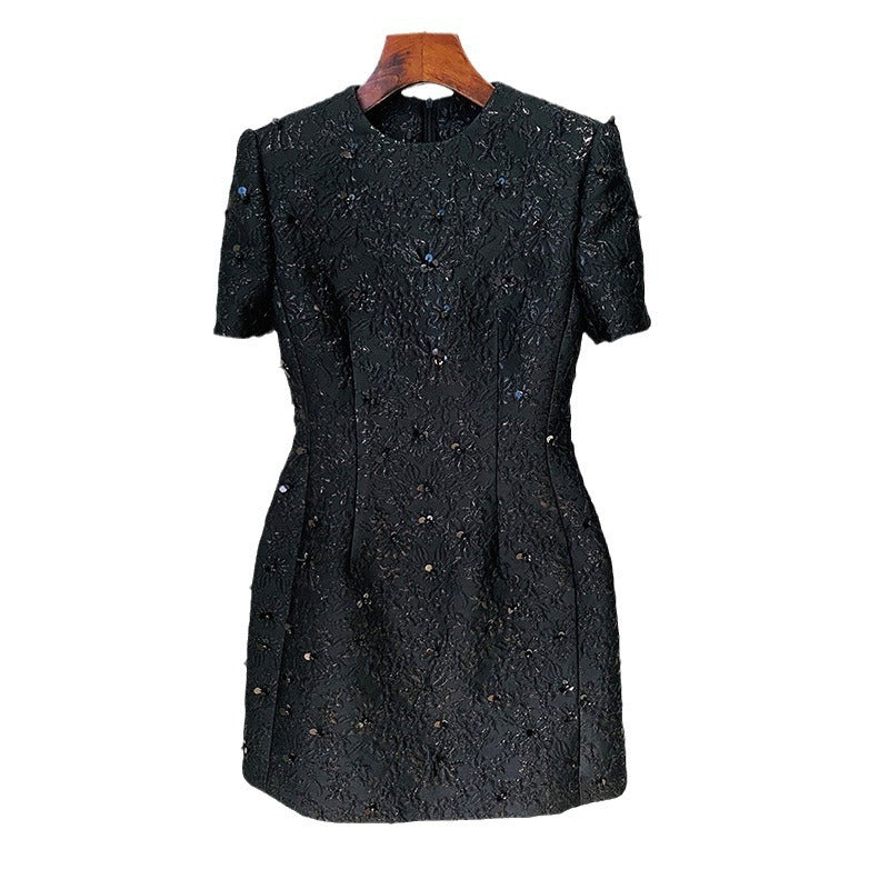 Elegant Graceful Jacquard Heavy Industry Beads Short Sleeve Dress