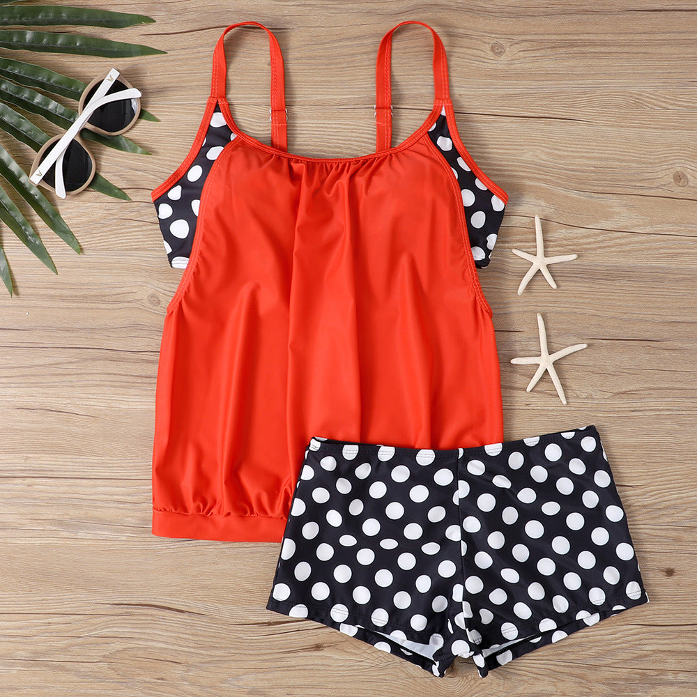 Split Printed Polka Dot Boxer Swimsuit For Women