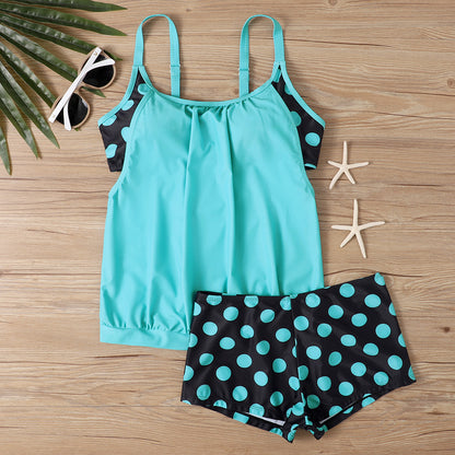 Split Printed Polka Dot Boxer Swimsuit For Women