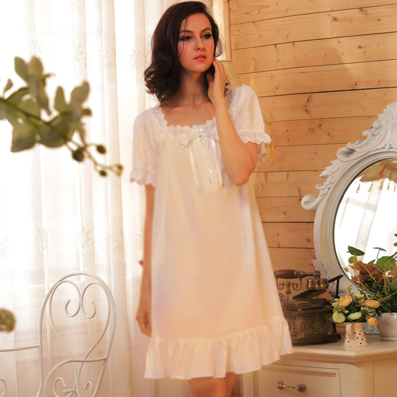 Cotton Retro Court Princess Dress Short Sleeves And Skirt