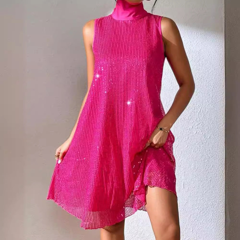 Women's Fashion Sexy Sequin Shiny Sleeveless Pullover Dress