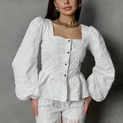 Women's French-style Square Collar Jacquard Blouse