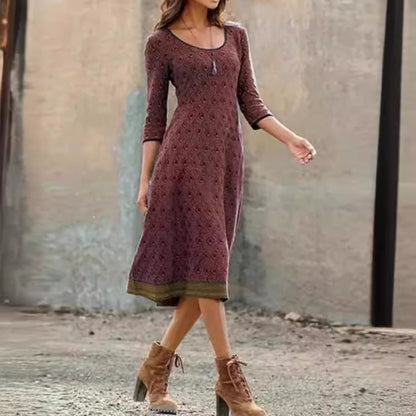 Retro Slim-fitting Patchwork Round Neck Dress