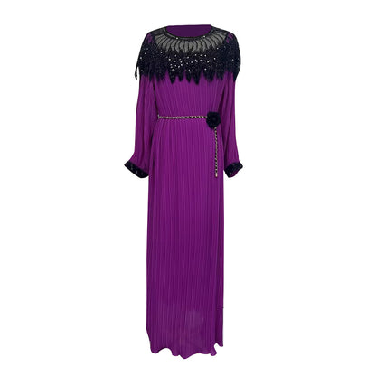 Fashionable Elegant Heavy Industry Beads Pleated Dress Women