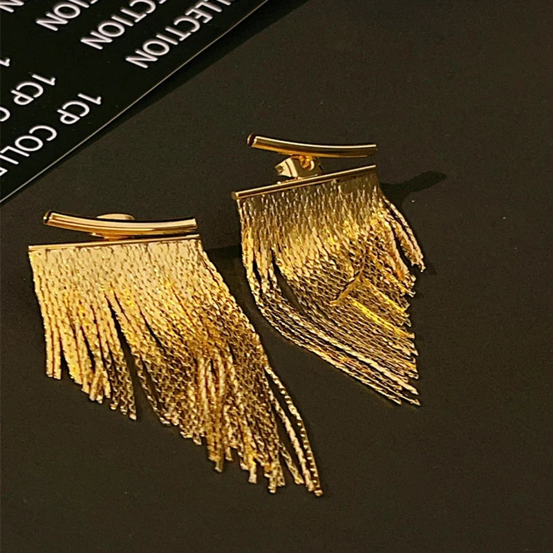 Fashion Dangle Earrings Long Bling Gold Color Tassel Earrings for Women Girls Wedding Daily Hot Sale Jewelry Gift