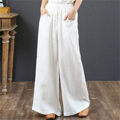 Solid Color Cotton Linen Wide Leg Pants Women Casual Vintage Harajuku Boho Ladies Trousers Hip Hop Oversized Streetwear Female