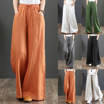 Solid Color Cotton Linen Wide Leg Pants Women Casual Vintage Harajuku Boho Ladies Trousers Hip Hop Oversized Streetwear Female