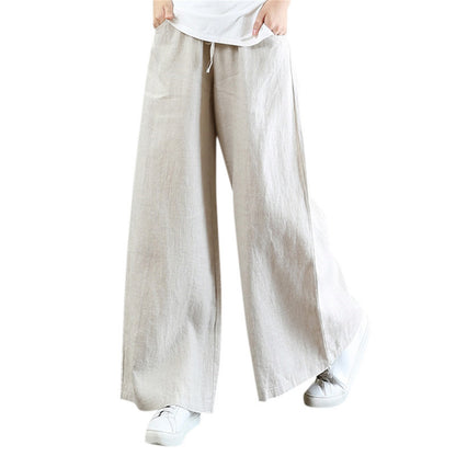 Solid Color Cotton Linen Wide Leg Pants Women Casual Vintage Harajuku Boho Ladies Trousers Hip Hop Oversized Streetwear Female