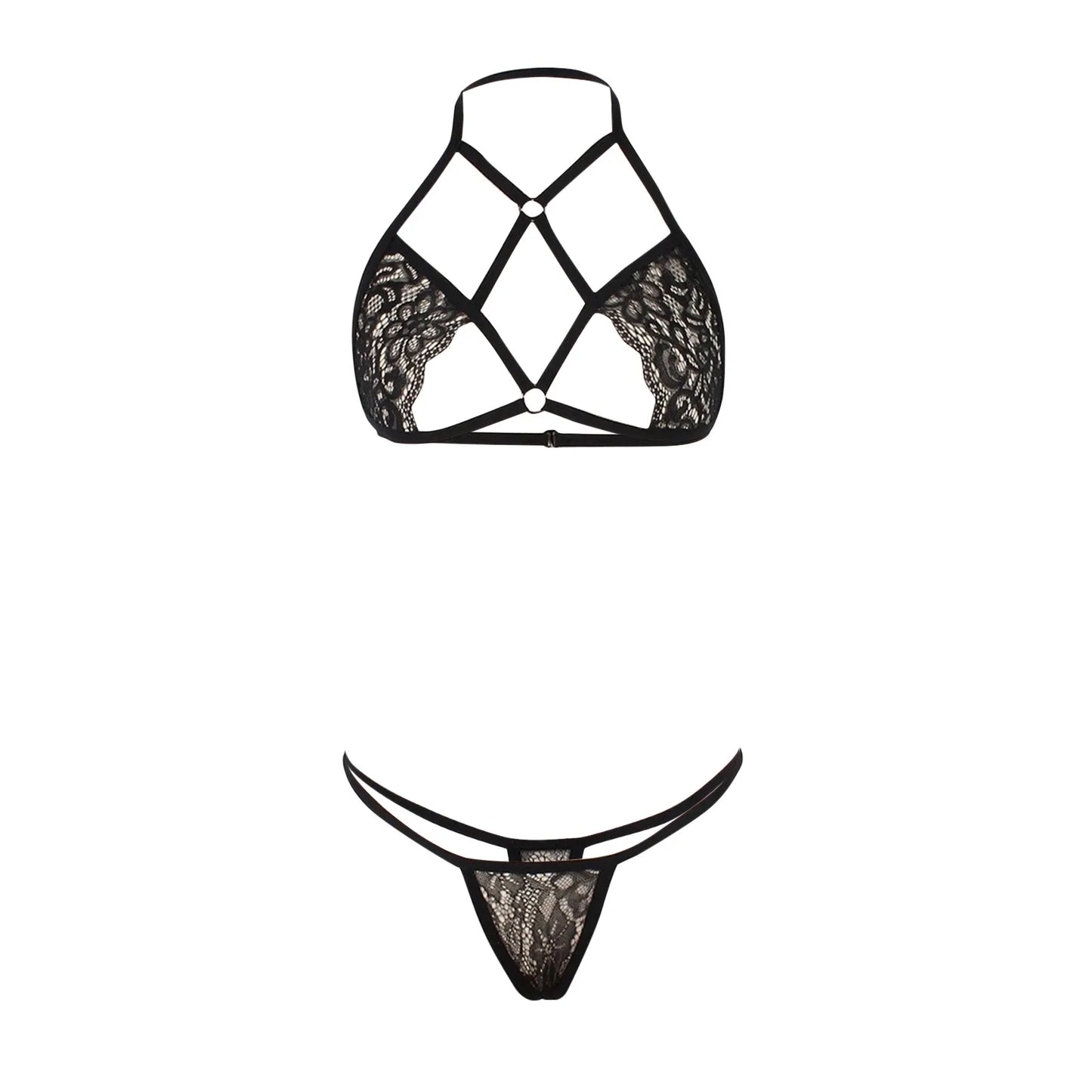 Women's Sexy Three Point Set 2pcs Lace Seductive Strap Corsets And G-String Set Wire Free Lace Bra Seamless Underwear Set