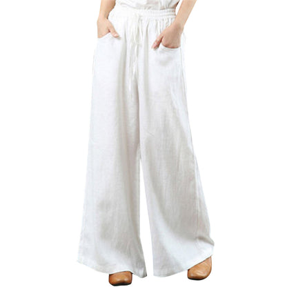 Solid Color Cotton Linen Wide Leg Pants Women Casual Vintage Harajuku Boho Ladies Trousers Hip Hop Oversized Streetwear Female