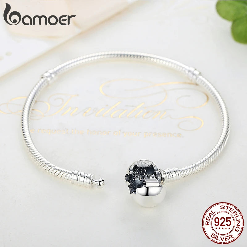 BAMOER Authentic 100% 925 Sterling Silver Classic Snake Chain Bangle & Bracelet for Women Pave Setting CZ Fine Jewelry PAS916