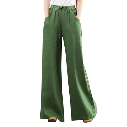 Solid Color Cotton Linen Wide Leg Pants Women Casual Vintage Harajuku Boho Ladies Trousers Hip Hop Oversized Streetwear Female