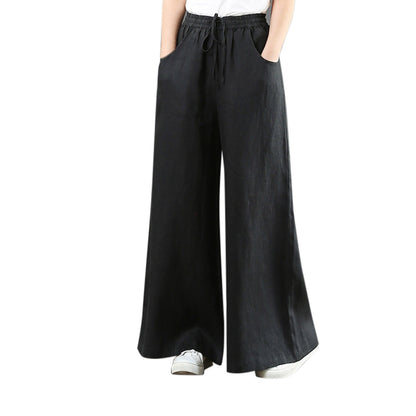 Solid Color Cotton Linen Wide Leg Pants Women Casual Vintage Harajuku Boho Ladies Trousers Hip Hop Oversized Streetwear Female