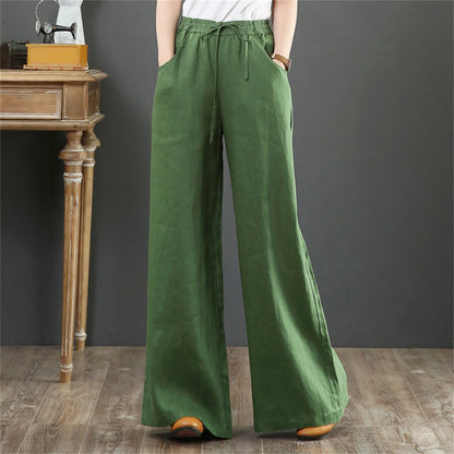 Solid Color Cotton Linen Wide Leg Pants Women Casual Vintage Harajuku Boho Ladies Trousers Hip Hop Oversized Streetwear Female