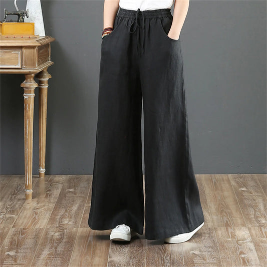 Solid Color Cotton Linen Wide Leg Pants Women Casual Vintage Harajuku Boho Ladies Trousers Hip Hop Oversized Streetwear Female