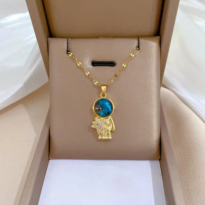 Exquisite Starry Sky Planet Light Necklace - Luxurious Stainless Steel Clavicle Chain with Stars And Moon Design for Versatile S