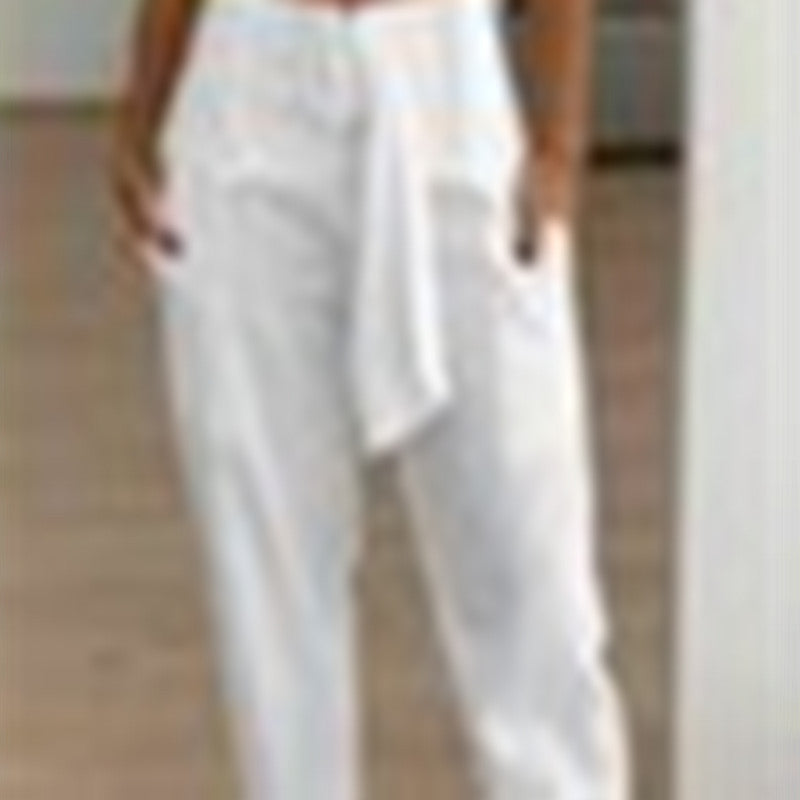 Women's Fashion Casual High Waist Straight Tapered Seventh Pants